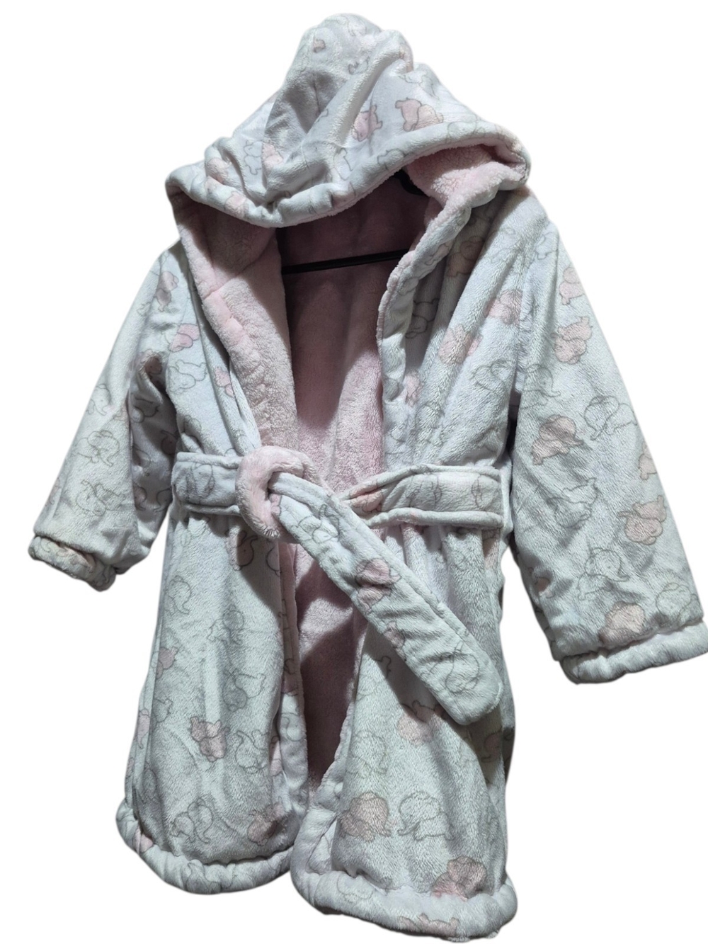 Cozy Hooded Kids Bathrobe in Pink & White